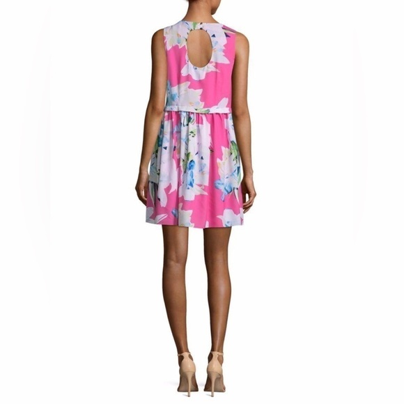 CeCe New Size 2 Jordyn Dress Bright Pink Sleeveless Open Back Floral A Line - Picture 4 of 14